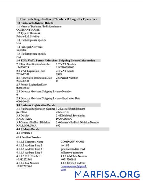 Printable Sri Lanka electronic registration Word and PDF template